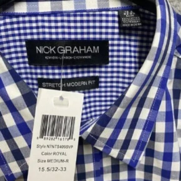 Nick Graham Button Up Shirt Mens M/M 15.5 32-33 Modern Fit Blue Long - Picture 3 of 4